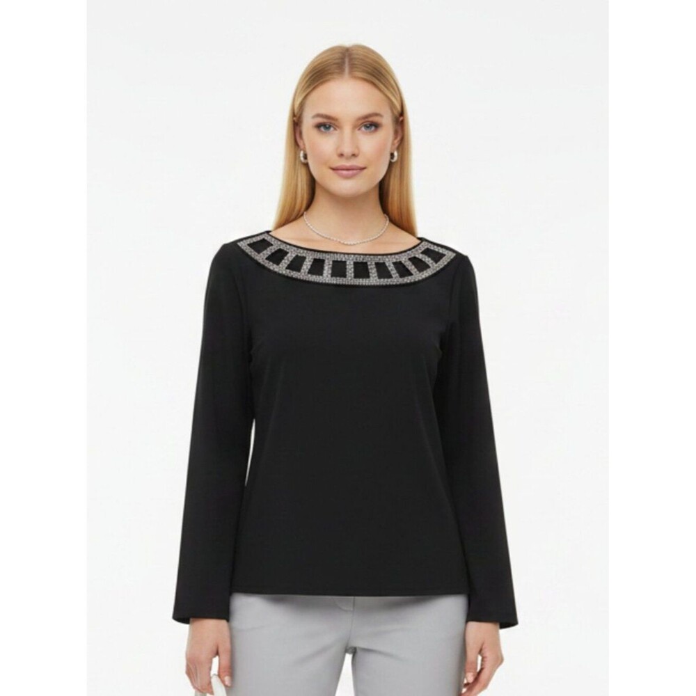 Limited Black Beaded Scoop Back Bell Sleeve Blouse Top M New